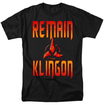 Black men's regular fit t-shirt with Star Trek Discovery Remain Klingon graphic