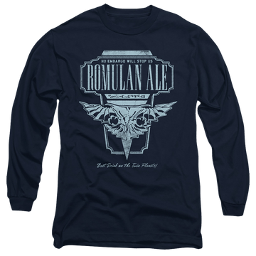 Navy men's long sleeve t-shirt with Star Trek The Next Generation Romulan Ale graphic