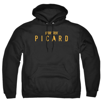 Black pullover hoodie with Star Trek Picard Logo graphic