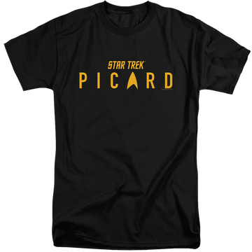 Black men's tall fit t-shirt with Star Trek Picard Logo graphic