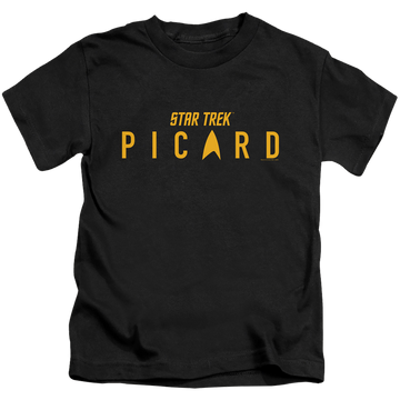 Black kid's t-shirt for ages 4 to 7 with Star Trek Picard Logo graphic