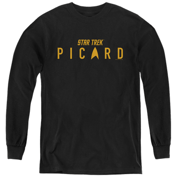 Black youth long sleeve t-shirt with Star Trek Picard Logo graphic