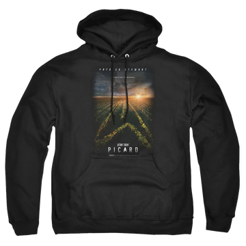 Black pullover hoodie with Star Trek Picard Poster graphic