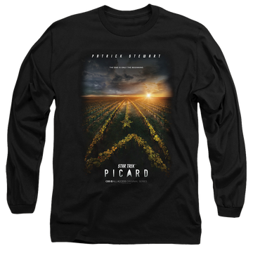 Black men's long sleeve t-shirt with Star Trek Picard Poster graphic