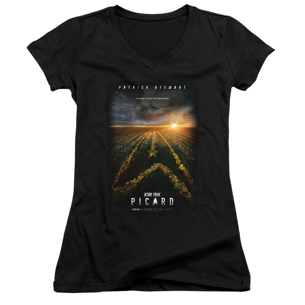 Star Trek Picard Picard Poster - Juniors V-Neck T-Shirt Juniors V-Neck T-Shirt Star Trek   