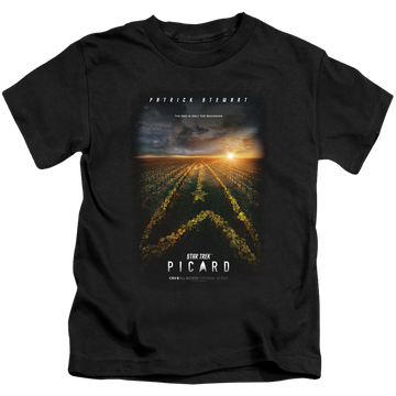 Black kid's t-shirt for ages 4 to 7 with Star Trek Picard Poster graphic