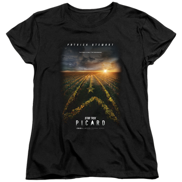 Black women's t-shirt with Star Trek Picard Poster graphic