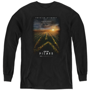 Black youth long sleeve t-shirt with Star Trek Picard Poster graphic