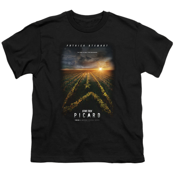 Black youth t-shirt for ages 8 to 12 with Star Trek Picard Poster graphic