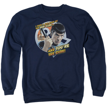 Navy men's crewneck sweatshirt with Star Trek Pon Far graphic