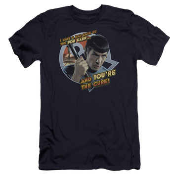 Navy men's premium slim fit t-shirt with Star Trek Pon Far graphic