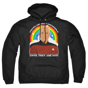 Black pullover hoodie with Star Trek The Next Generation Impossible graphic