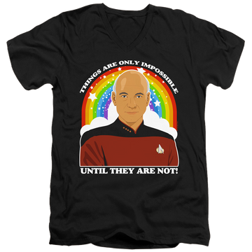 Black men's v-neck t-shirt with Star Trek The Next Generation Impossible graphic