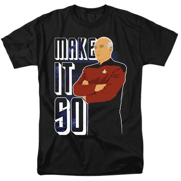 Black men's regular fit t-shirt with Star Trek The Next Generation Make It So graphic