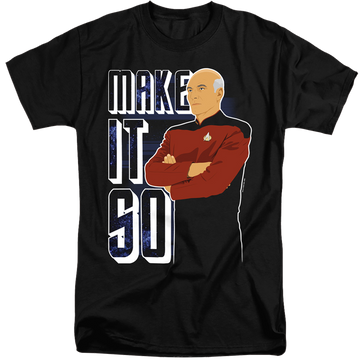 Black men's tall fit t-shirt with Star Trek The Next Generation Make It So graphic