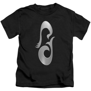 Black kid's t-shirt for ages 4 to 7 with Star Trek Picard La Sirena Metal Icon graphic