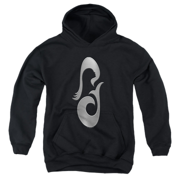 Black youth hoodie for ages 8 to 12 with Star Trek Picard La Sirena Metal Icon graphic