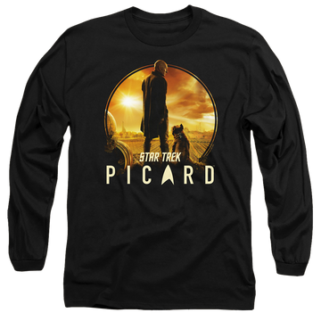 Black men's long sleeve t-shirt with Star Trek Picard A Man And His Dog graphic
