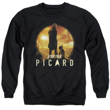 Black men's crewneck sweatshirt with Star Trek Picard A Man And His Dog graphic