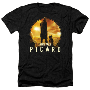 Charcoal men's heather t-shirt with Star Trek Picard A Man And His Dog graphic