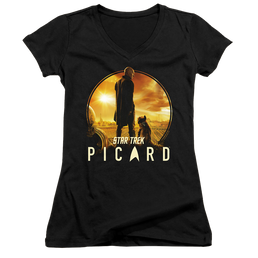 Star Trek Picard A Man And His Dog - Juniors V-Neck T-Shirt Juniors V-Neck T-Shirt Star Trek   