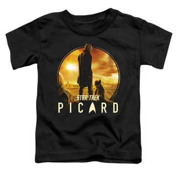Black toddler t-shirt with Star Trek Picard A Man And His Dog graphic