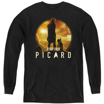 Black youth long sleeve t-shirt with Star Trek Picard A Man And His Dog graphic