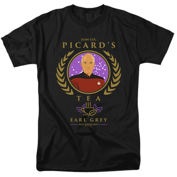 Black men's regular fit t-shirt with Star Trek The Next Generation Tea Earl Grey Hot graphic