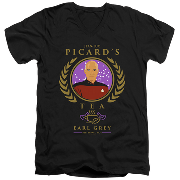 Black men's v-neck t-shirt with Star Trek The Next Generation Tea Earl Grey Hot graphic