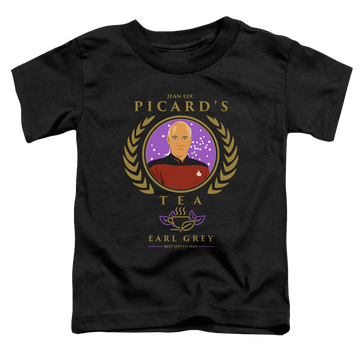 Black toddler t-shirt with Star Trek The Next Generation Tea Earl Grey Hot graphic