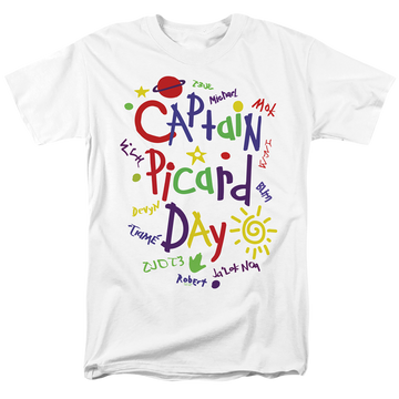 White men's regular fit t-shirt with Star Trek The Next Generation Picard Day graphic