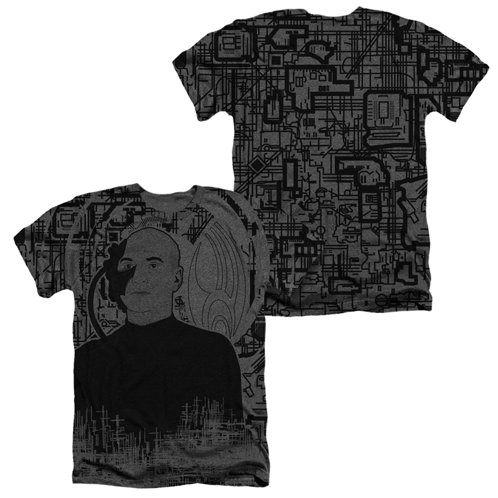 Star Trek The Next Generation Picard Borg (Front/Back Print) - Men's All-Over Heather T-Shirt Men's All-Over Heather T-Shirt Star Trek   