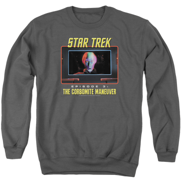 Charcoal men's crewneck sweatshirt with Star Trek The Corbomite Maneuver graphic