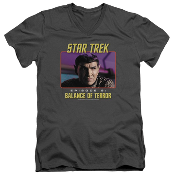 Charcoal men's v-neck t-shirt with Star Trek Balance Of Terror graphic