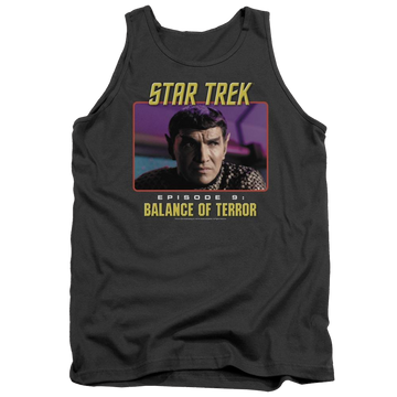 Charcoal men's tank with Star Trek Balance Of Terror graphic