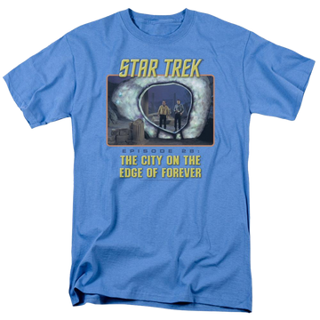 Carolina blue men's regular fit t-shirt with Star Trek The Original Series Edge Of Forever graphic