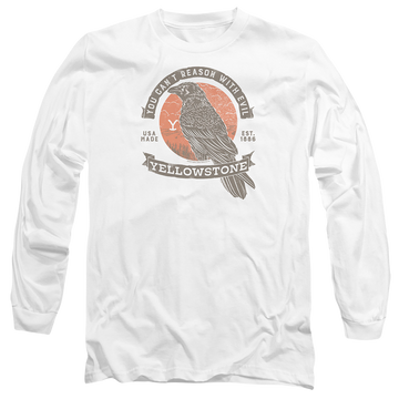 White men's long sleeve t-shirt with Yellowstone graphic
