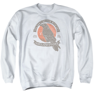 White men's crewneck sweatshirt with Yellowstone graphic
