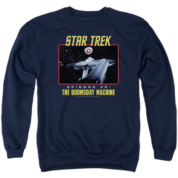 Navy men's crewneck sweatshirt with Star Trek The Doomsday Machine graphic