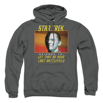 Charcoal pullover hoodie with Star Trek Last Battlefield graphic