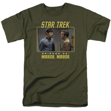 Military green men's regular fit t-shirt with Star Trek The Original Series Mirror Mirror graphic