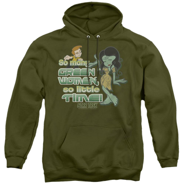 Military green pullover hoodie with Star Trek The Original Series I Need More Time graphic