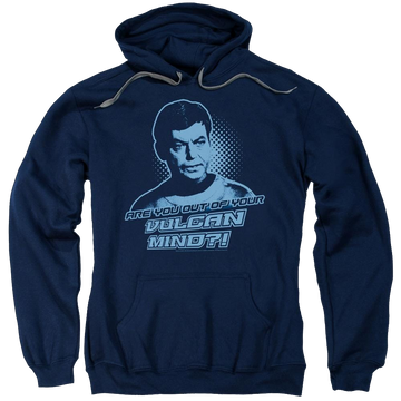Navy pullover hoodie with Star Trek Vulcan Mind graphic