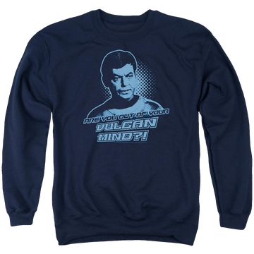 Navy men's crewneck sweatshirt with Star Trek Vulcan Mind graphic