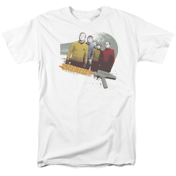 White men's regular fit t-shirt with Star Trek Strange New Worlds graphic