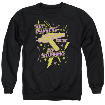 Black men's crewneck sweatshirt with Star Trek Set Phasers graphic