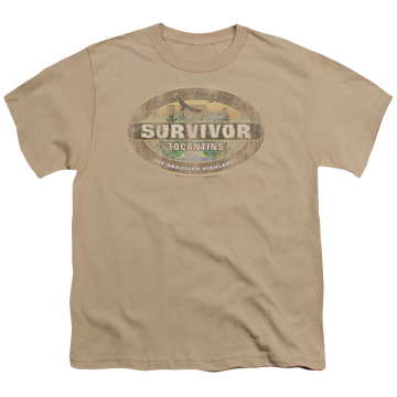 Sand youth t-shirt for ages 8 to 12 with Survivor Tocantins Distressed graphic