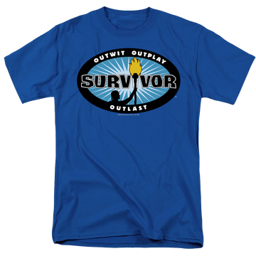 Royal men's regular fit t-shirt with Survivor Blue Burst graphic