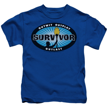 Royal kid's t-shirt for ages 4 to 7 with Survivor Blue Burst graphic