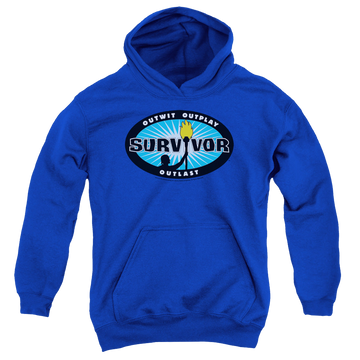 Royal youth hoodie for ages 8 to 12 with Survivor Blue Burst graphic
